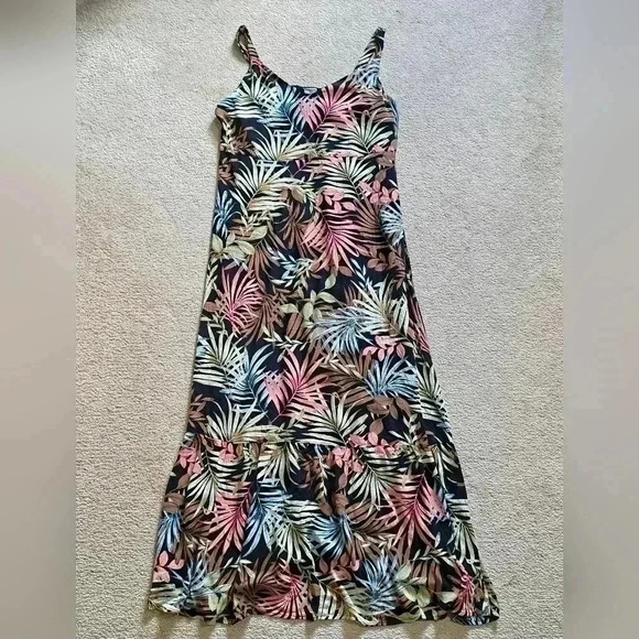Hurley Maxi Dress Tropical Leaf Print XL Black Multi-colour Floral Dress - Picture 3 of 11